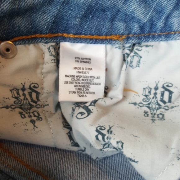 DECREE ♡ Sweet 'n Sexy Distressed Gold Thread Zip Pockets Blue Jean Mini Skirt 3 - Picture 9 of 15